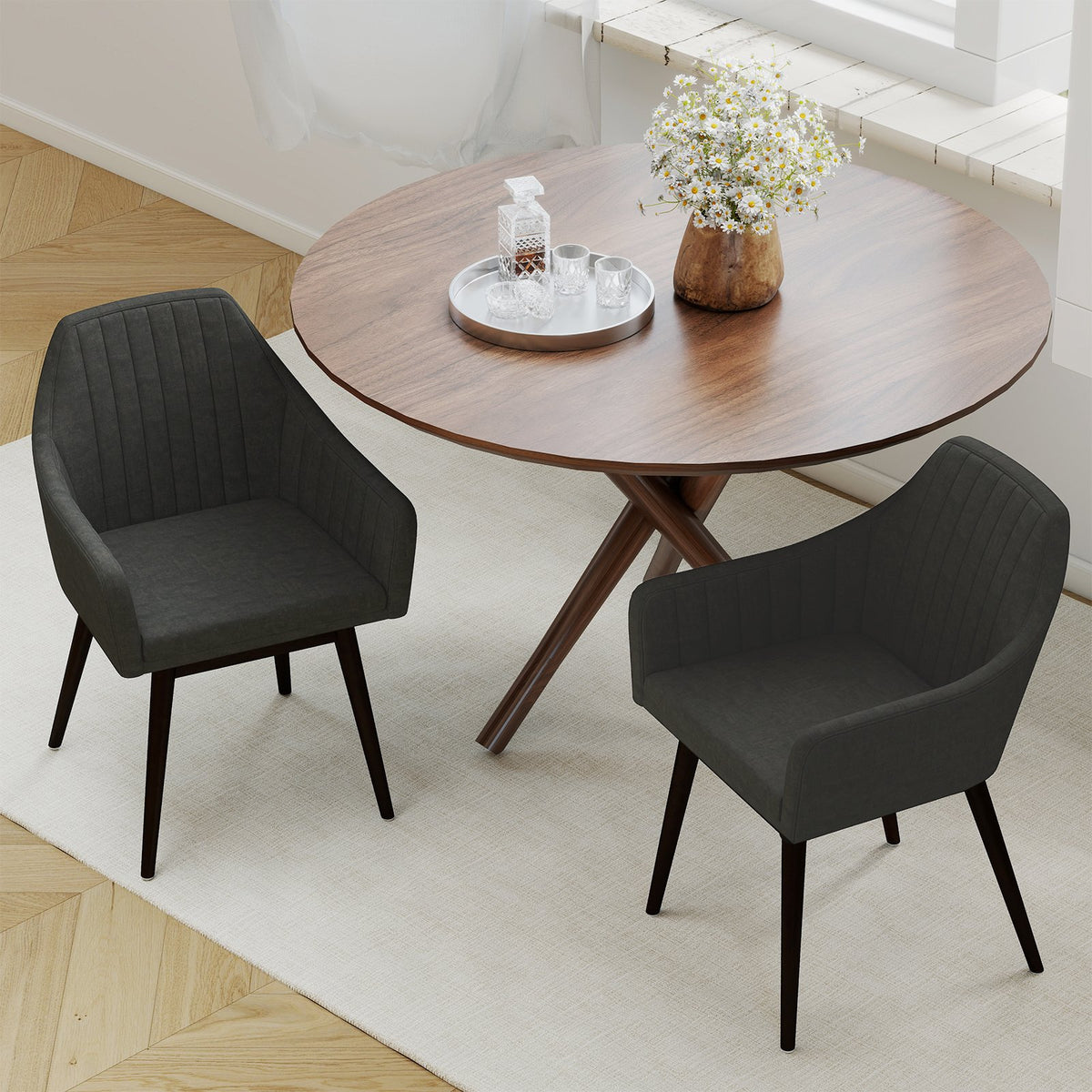 Dining Chairs Set of 2 Upholstered Accent Chairs with Comfy Padded Backrest and Seat-Black view 3