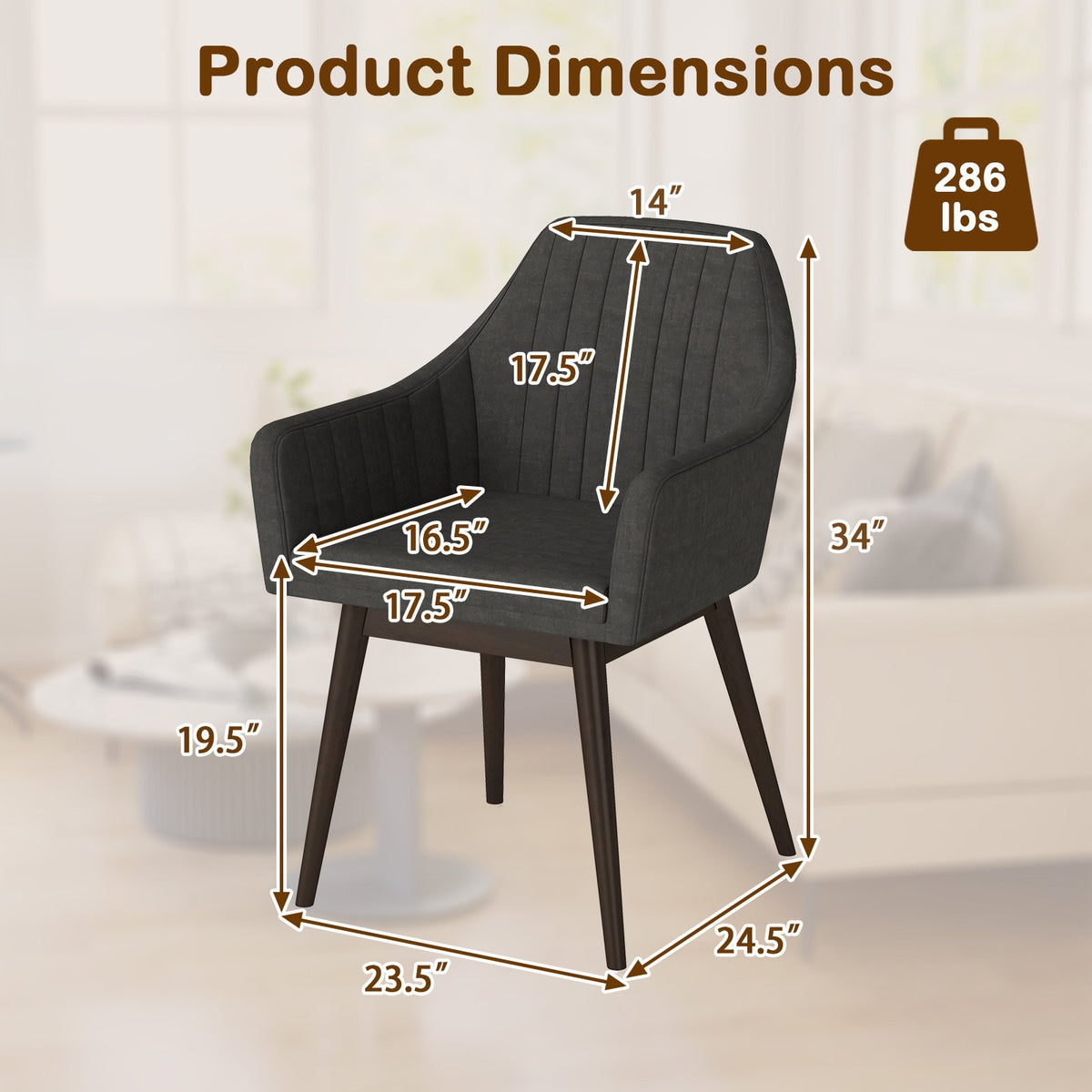Dining Chairs Set of 2 Upholstered Accent Chairs with Comfy Padded Backrest and Seat-Black view 4