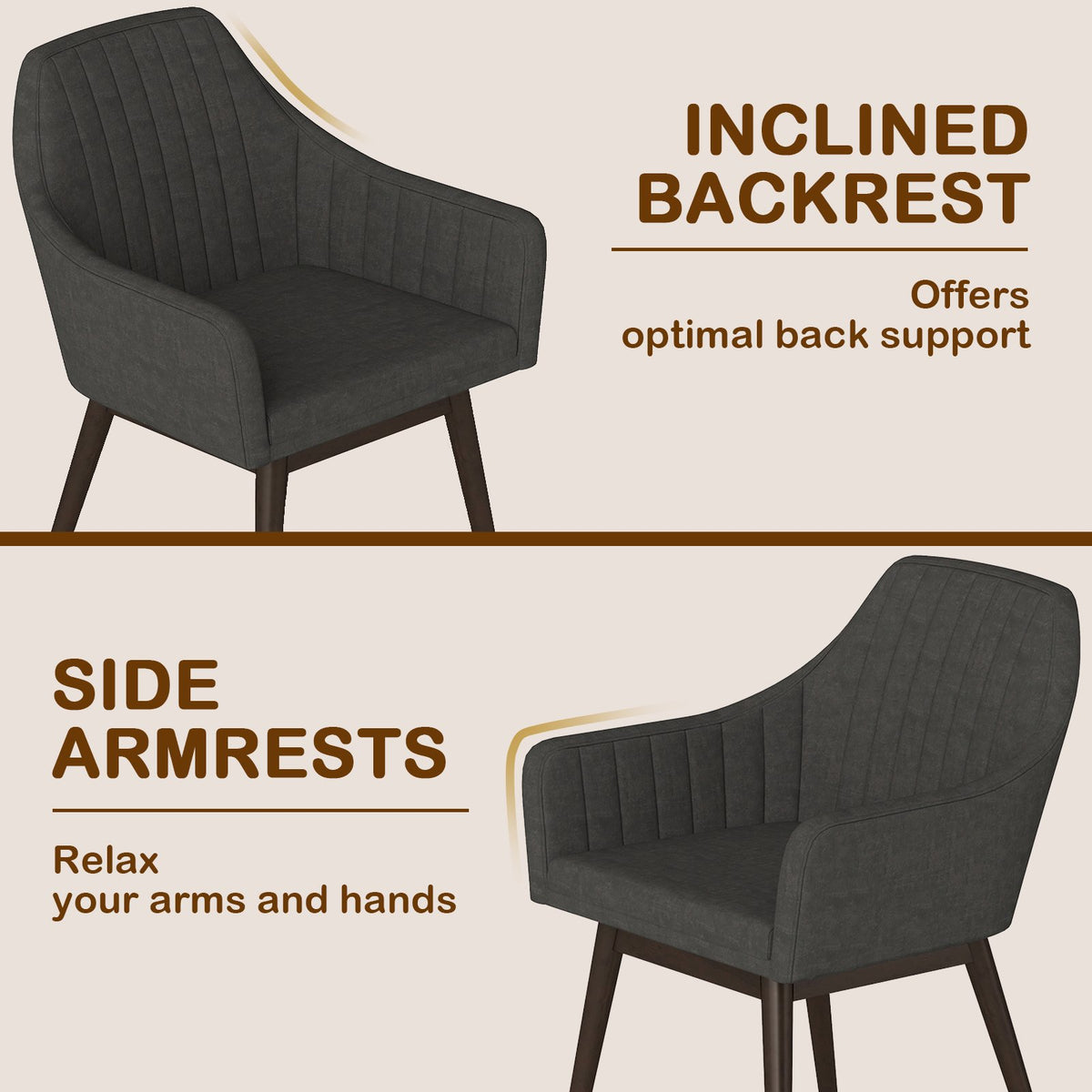 Dining Chairs Set of 2 Upholstered Accent Chairs with Comfy Padded Backrest and Seat-Black view 7