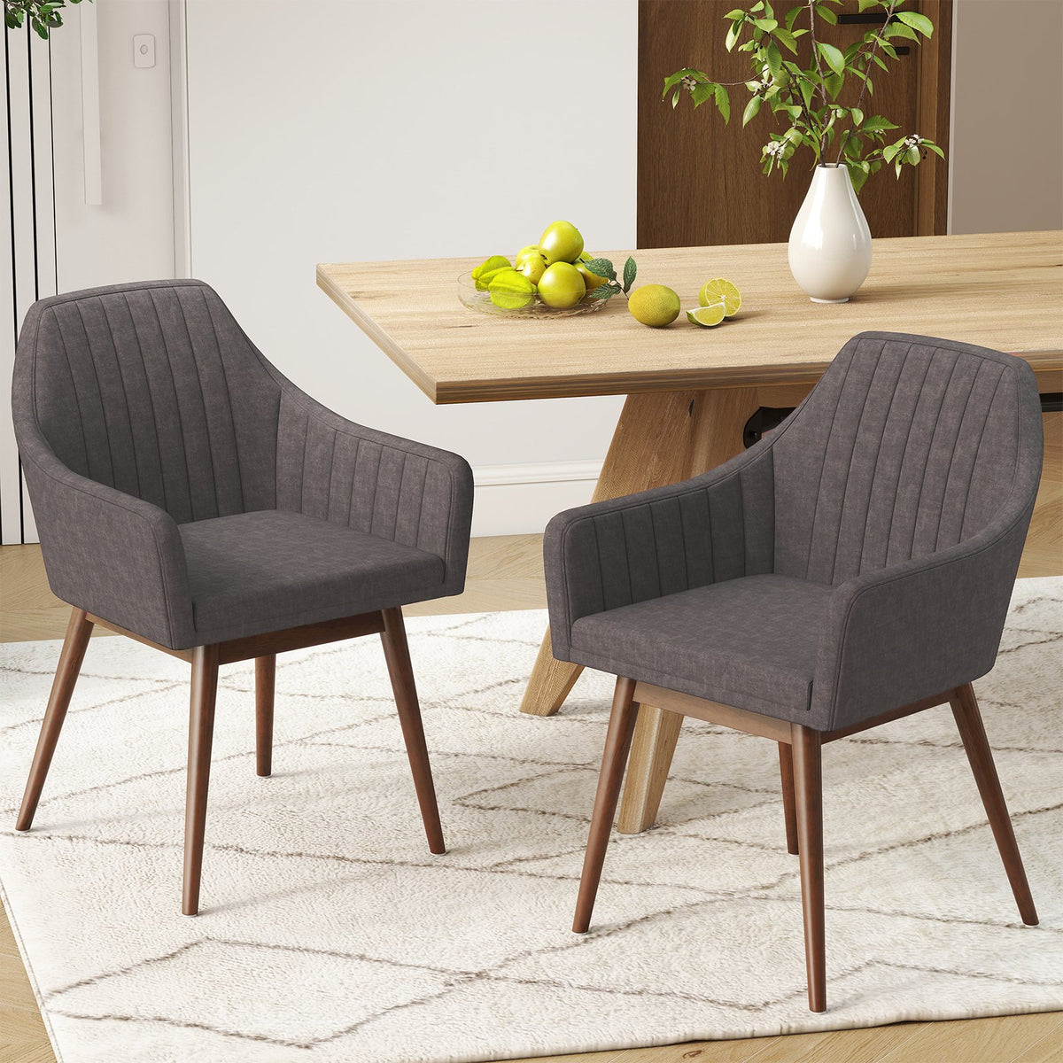 Dining Chairs Set of 2 Upholstered Accent Chairs with Comfy Padded Backrest and Seat-Gray view 2