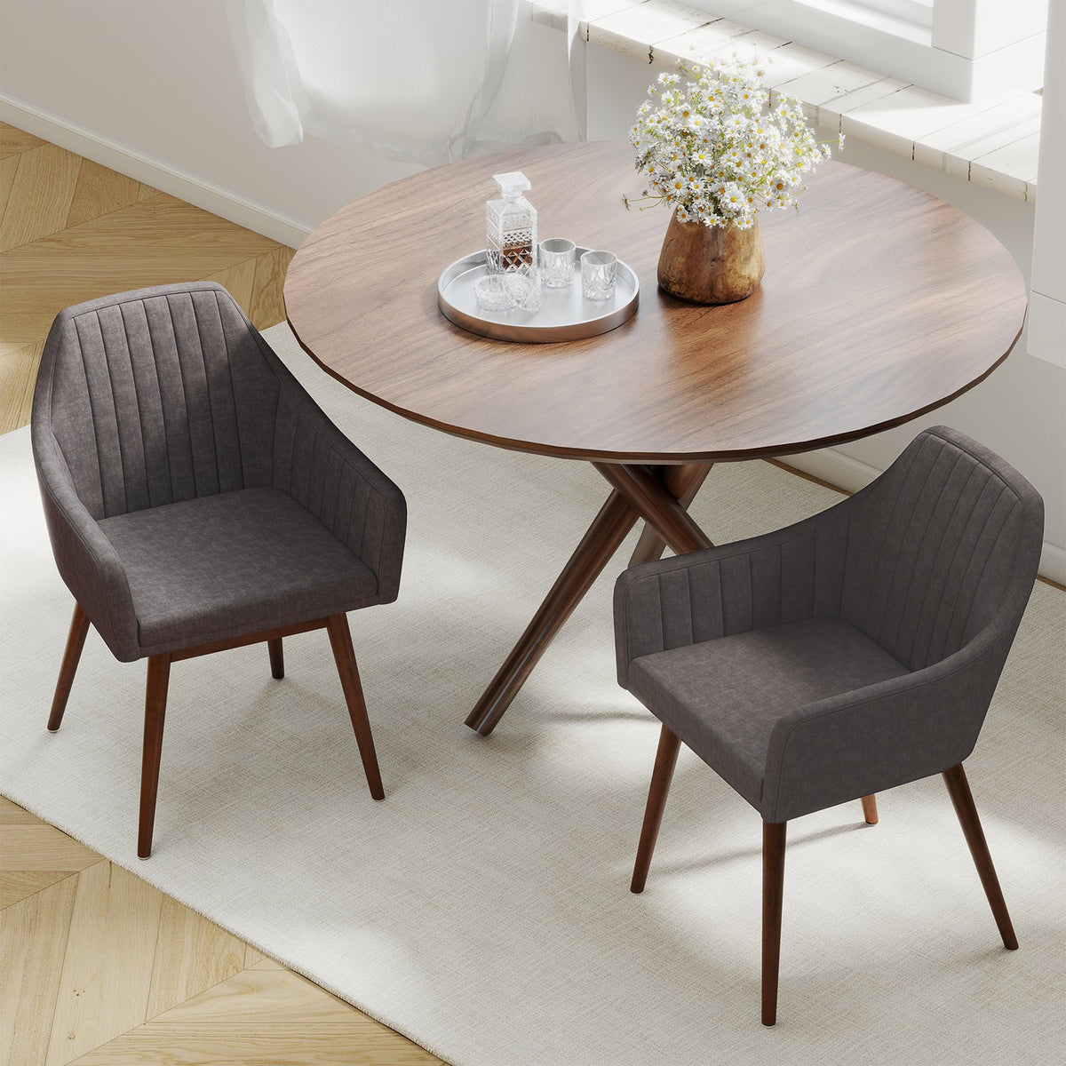 Dining Chairs Set of 2 Upholstered Accent Chairs with Comfy Padded Backrest and Seat-Gray view 3
