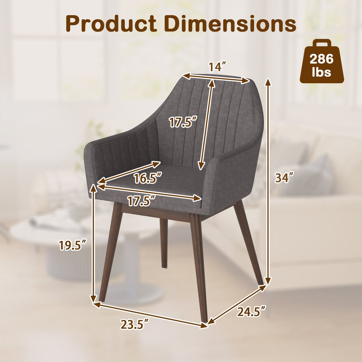 Dining Chairs Set of 2 Upholstered Accent Chairs with Comfy Padded Backrest and Seat-Gray view 4