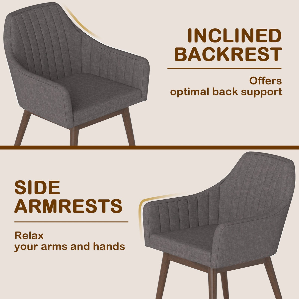 Dining Chairs Set of 2 Upholstered Accent Chairs with Comfy Padded Backrest and Seat-Gray view 7