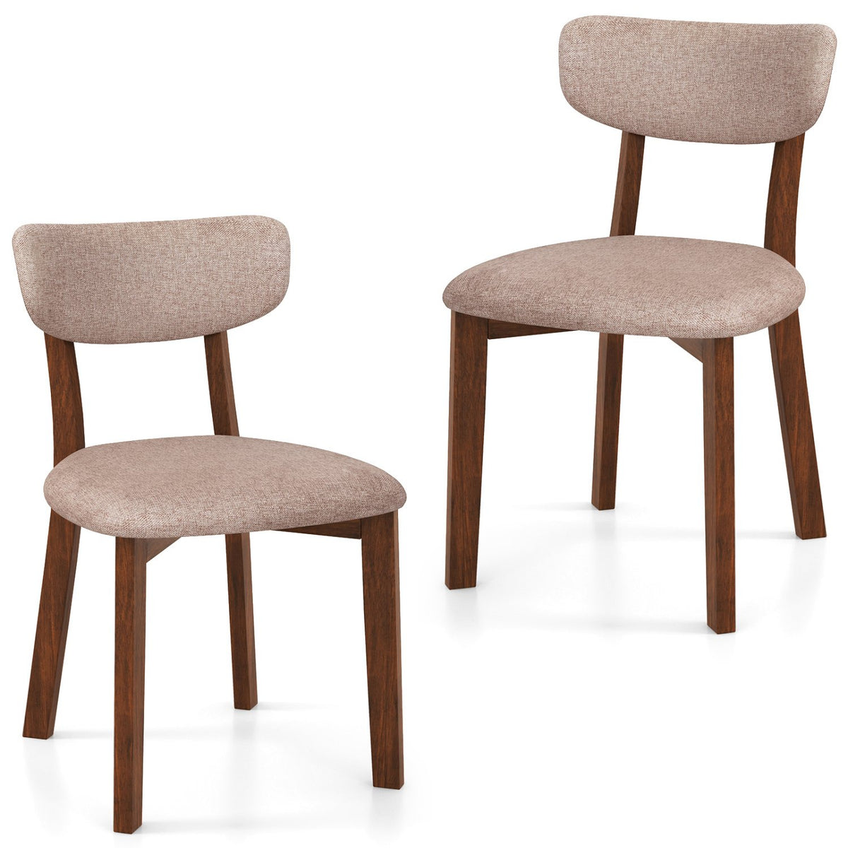 Dining Chairs Set of 2 Upholstered Mid-Back Chairs with Solid Rubber Wood Frame-Beige