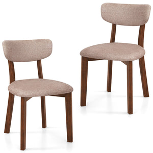 Dining Chairs Set of 2 Upholstered Mid-Back Chairs with Solid Rubber Wood Frame-Beige