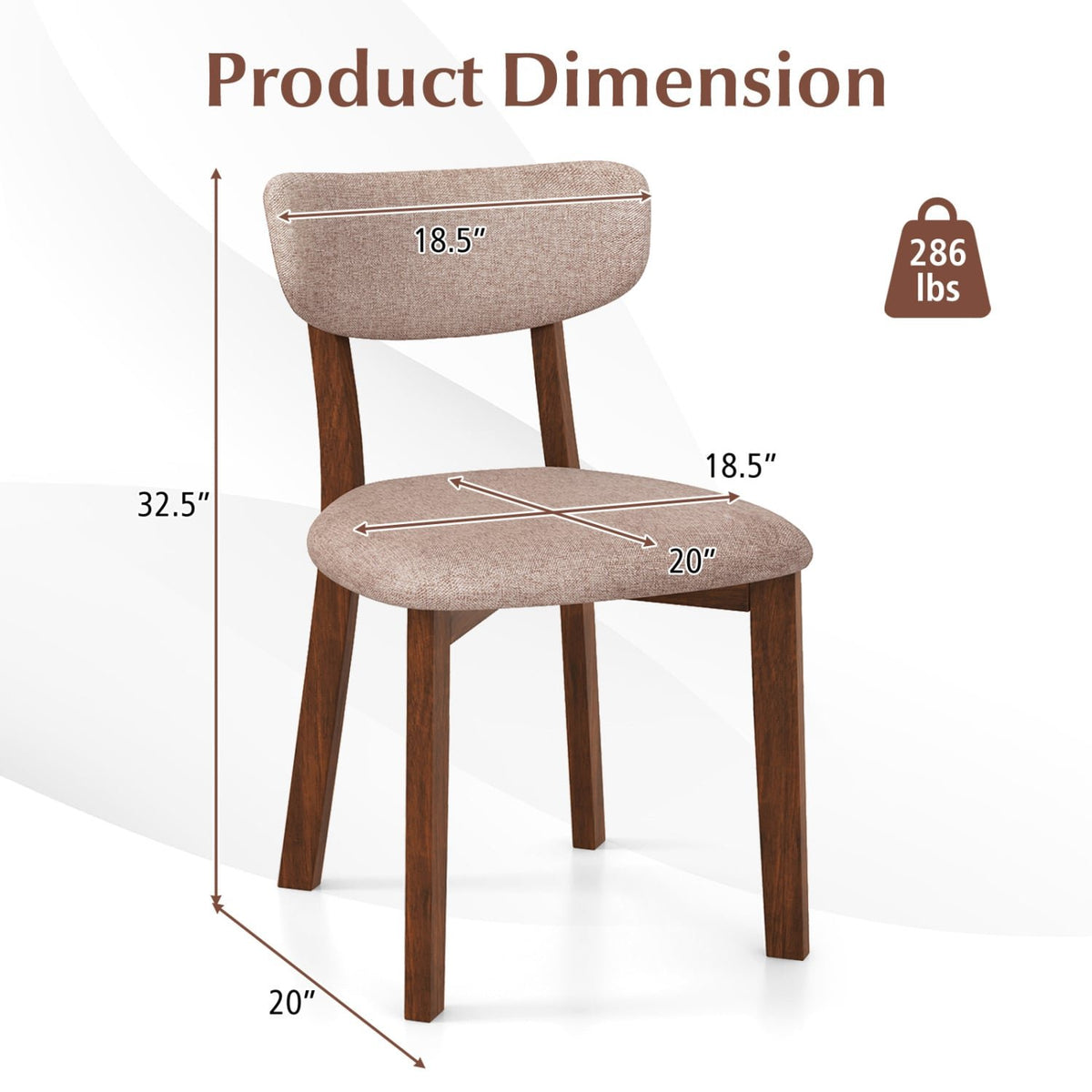 Dining Chairs Set of 2 Upholstered Mid-Back Chairs with Solid Rubber Wood Frame-Beige view 4