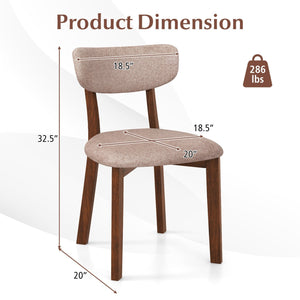 Dining Chairs Set of 2 Upholstered Mid-Back Chairs with Solid Rubber Wood Frame-Beige view 4