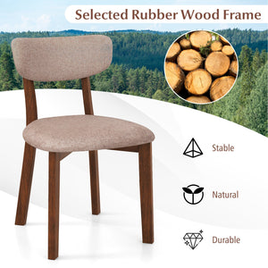 Dining Chairs Set of 2 Upholstered Mid-Back Chairs with Solid Rubber Wood Frame-Beige view 5