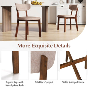 Dining Chairs Set of 2 Upholstered Mid-Back Chairs with Solid Rubber Wood Frame-Beige view 8