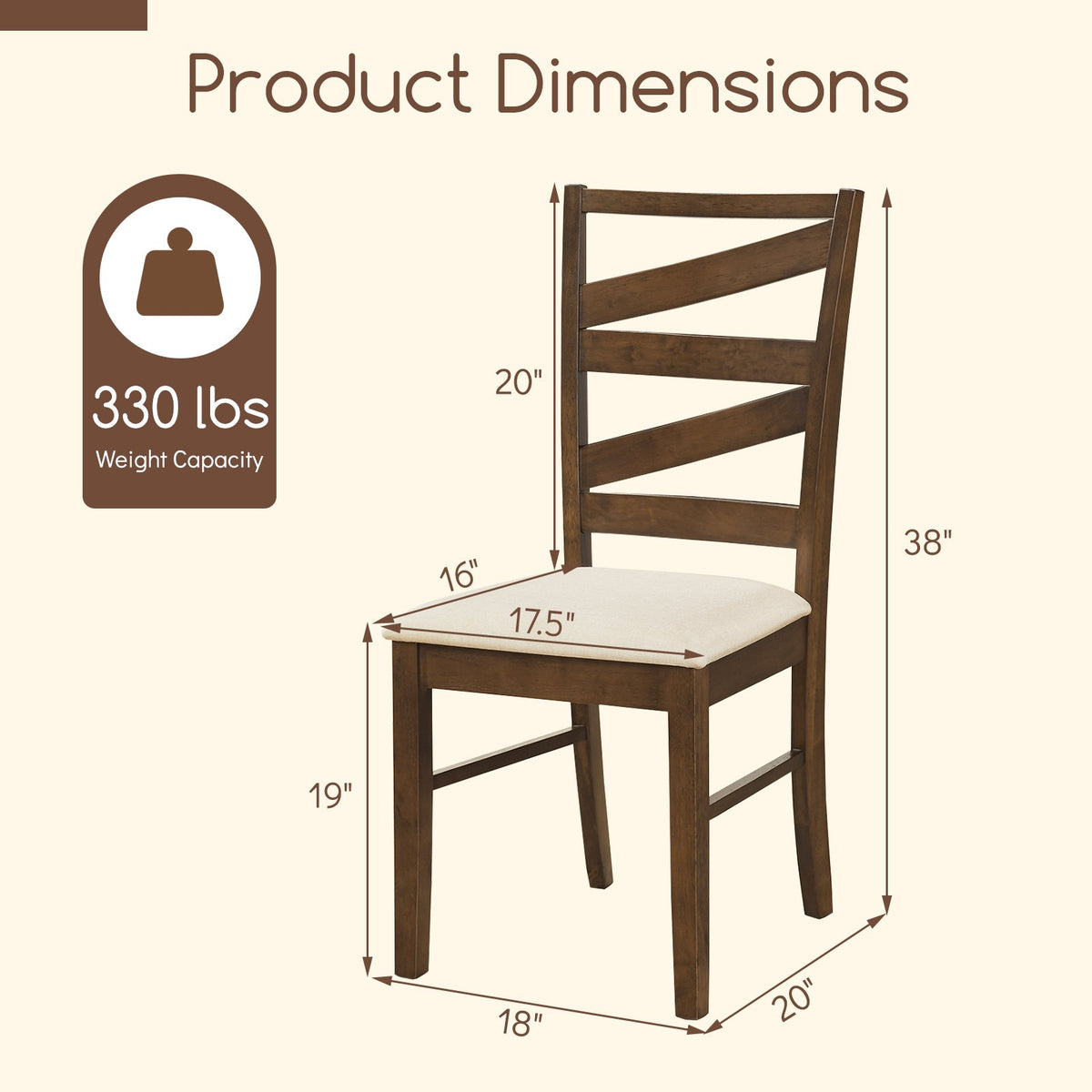Dining Chairs Set of 2 with Backrests and Rubber Wood Frames-Brown view 4
