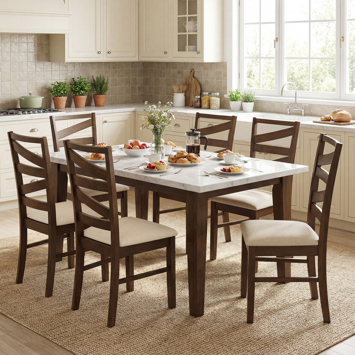 Dining Chairs Set of 2 with Backrests and Rubber Wood Frames-Brown view 5
