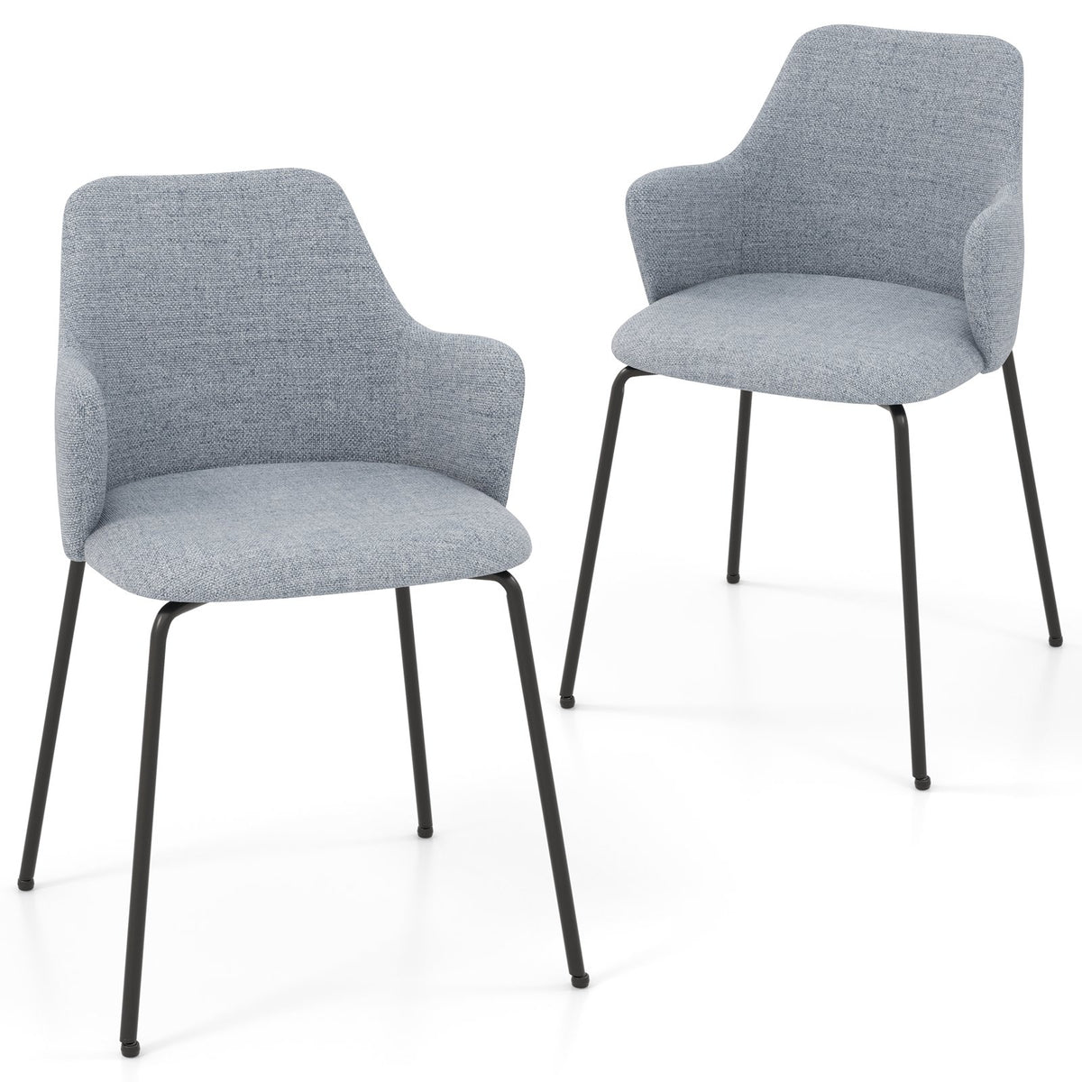 Dining Chairs Set of 2 with Curved Backrest, Wide Seat and Armrests-Gray