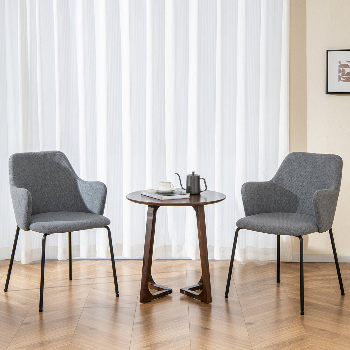 Dining Chairs Set of 2 with Curved Backrest, Wide Seat and Armrests-Gray view 2