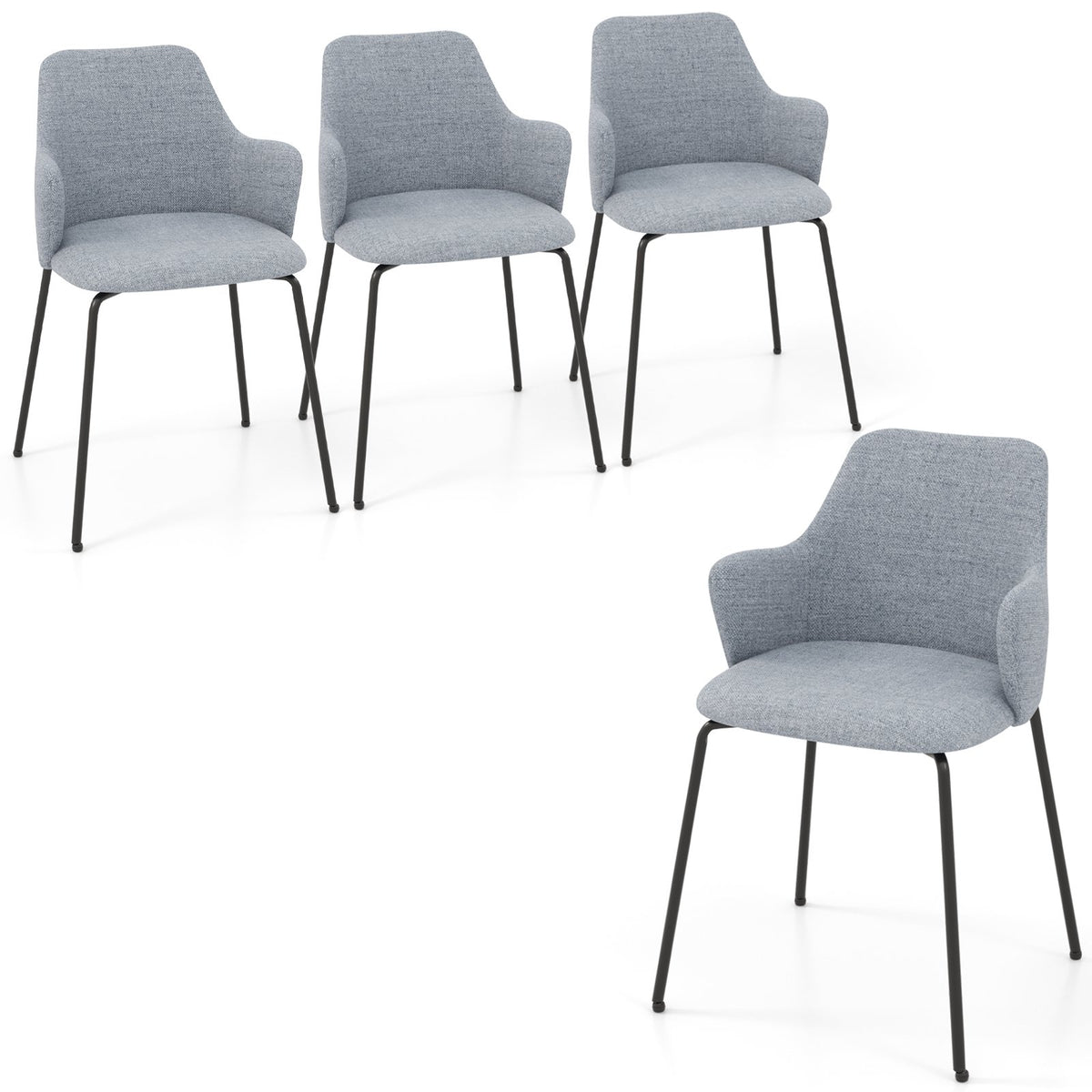 Dining Chairs Set of 2 with Curved Backrest, Wide Seat and Armrests-Gray view 4