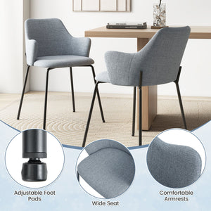 Dining Chairs Set of 2 with Curved Backrest, Wide Seat and Armrests-Gray view 8