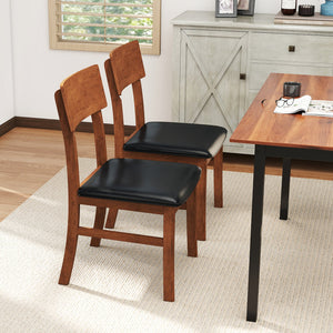 Dining Chairs Set of 2 with Rubber Wood Legs and Faux Leather Upholstered Seat-Black view 2