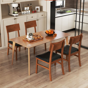 Dining Chairs Set of 2 with Rubber Wood Legs and Faux Leather Upholstered Seat-Black view 3