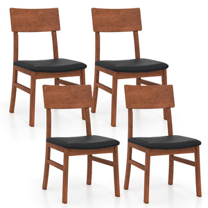 Dining Chairs Set of 2 with Rubber Wood Legs and Faux Leather Upholstered Seat-Black view 4