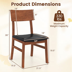 Dining Chairs Set of 2 with Rubber Wood Legs and Faux Leather Upholstered Seat-Black view 5