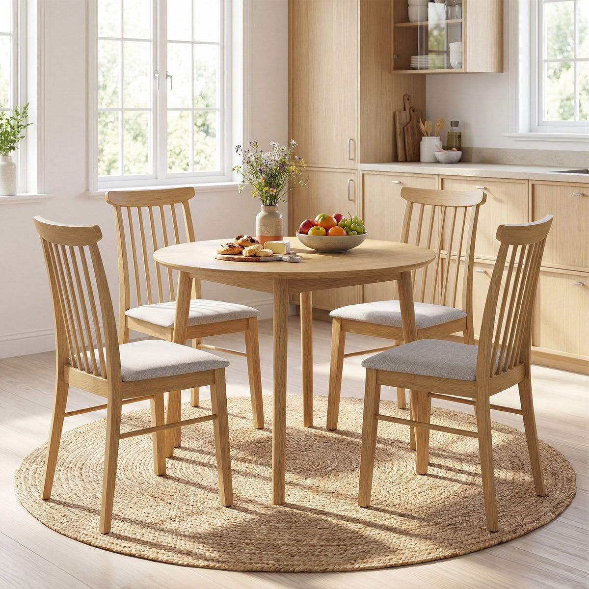 Dining Chairs Set of 4 Fabric Upholstered Kitchen Armless Chairs with Rubber Wood Frame-Natural view 2