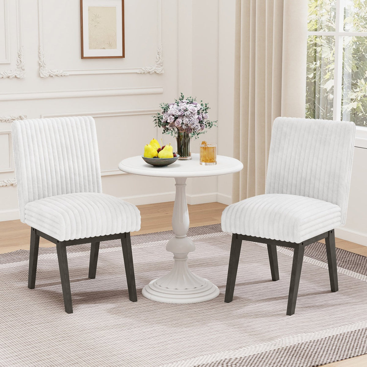 Dining Chairs Set of 4 Fabric Upholstered Kitchen Chairs with Padded Seat and Rubber Wood Legs-White+Gray view 5