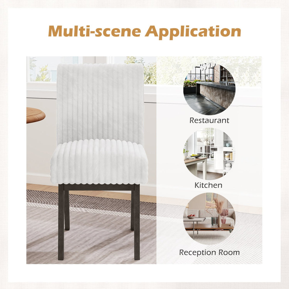 Dining Chairs Set of 4 Fabric Upholstered Kitchen Chairs with Padded Seat and Rubber Wood Legs-White+Gray view 9