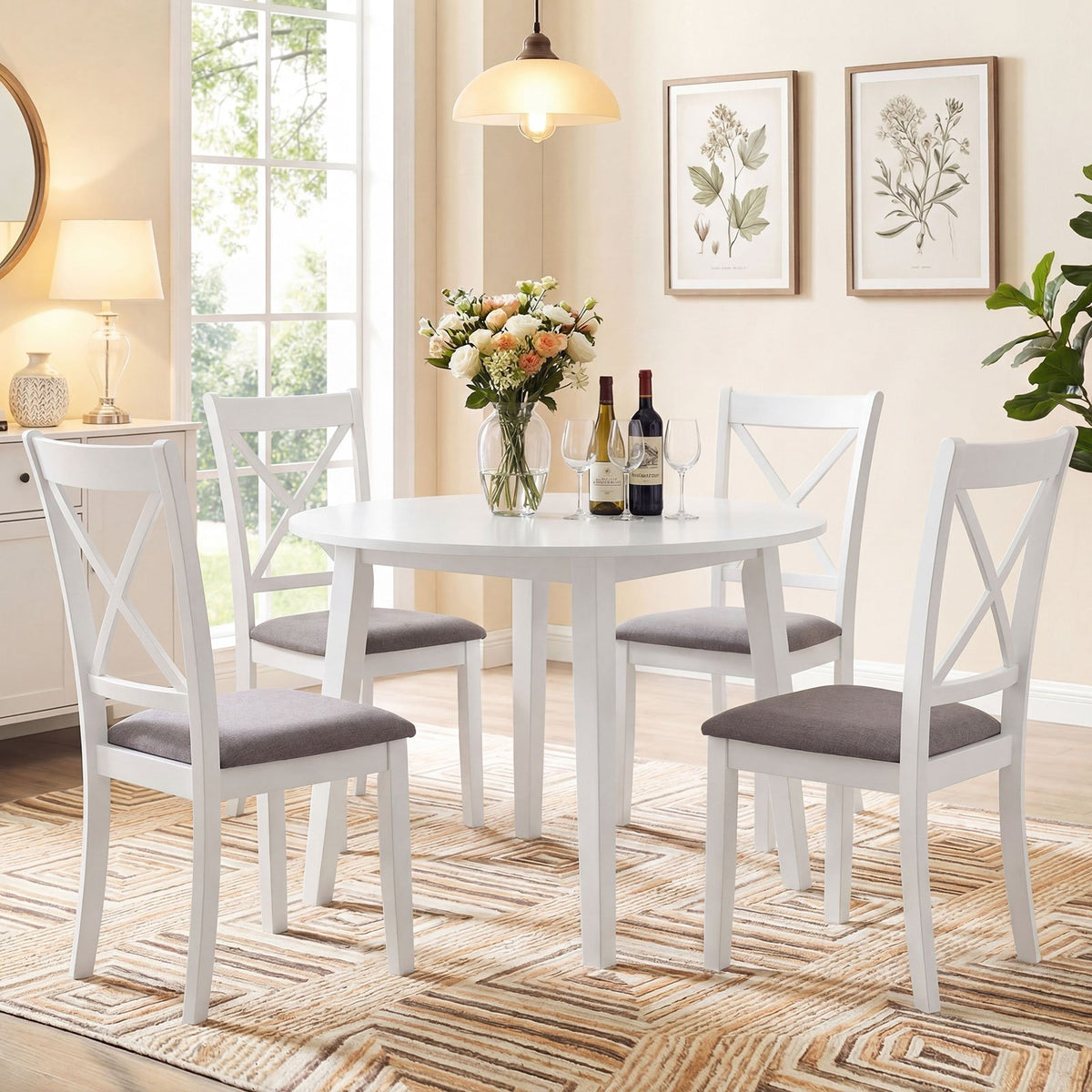 Dining Chairs Set of 4 Rubber Wood Dining Room Chairs with Comfortable Backrest and Padded Seat-White view 2