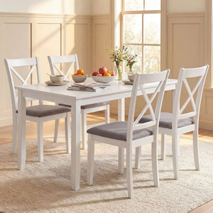 Dining Chairs Set of 4 Rubber Wood Dining Room Chairs with Comfortable Backrest and Padded Seat-White view 3