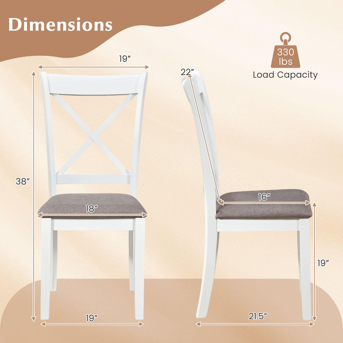 Dining Chairs Set of 4 Rubber Wood Dining Room Chairs with Comfortable Backrest and Padded Seat-White view 4