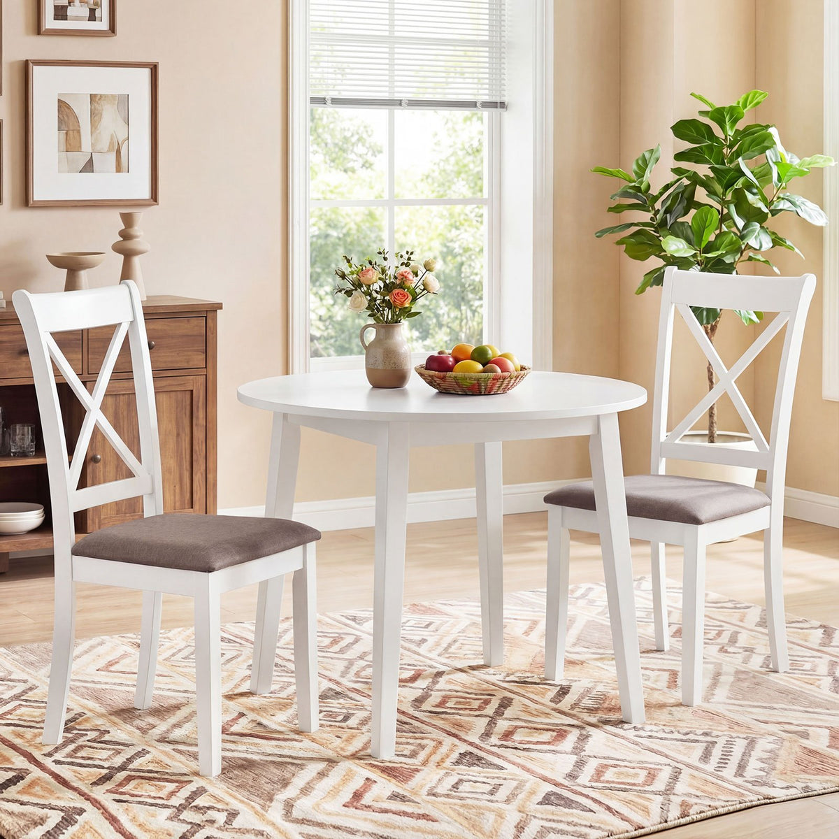 Dining Chairs Set of 4 Rubber Wood Dining Room Chairs with Comfortable Backrest and Padded Seat-White view 5