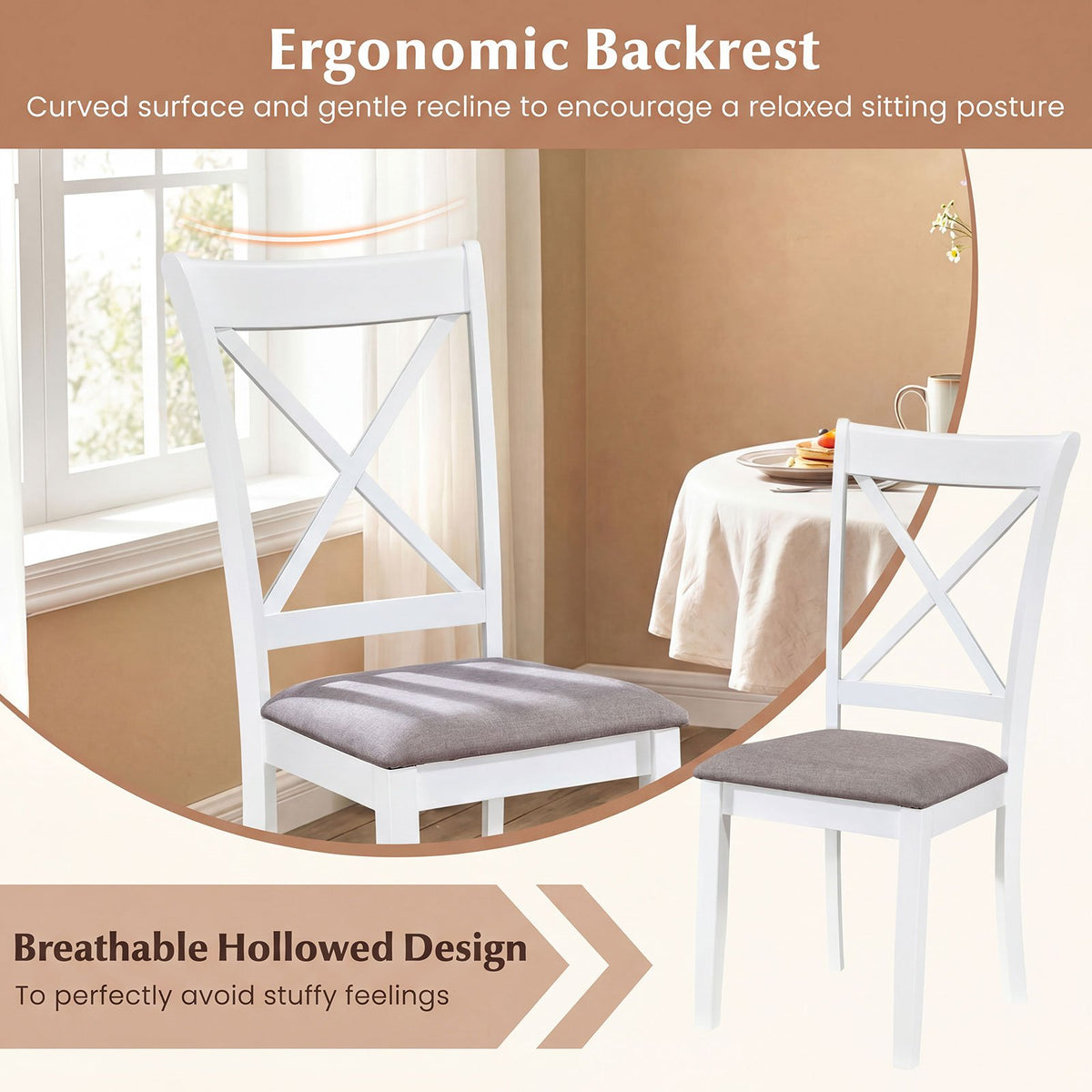 Dining Chairs Set of 4 Rubber Wood Dining Room Chairs with Comfortable Backrest and Padded Seat-White view 7
