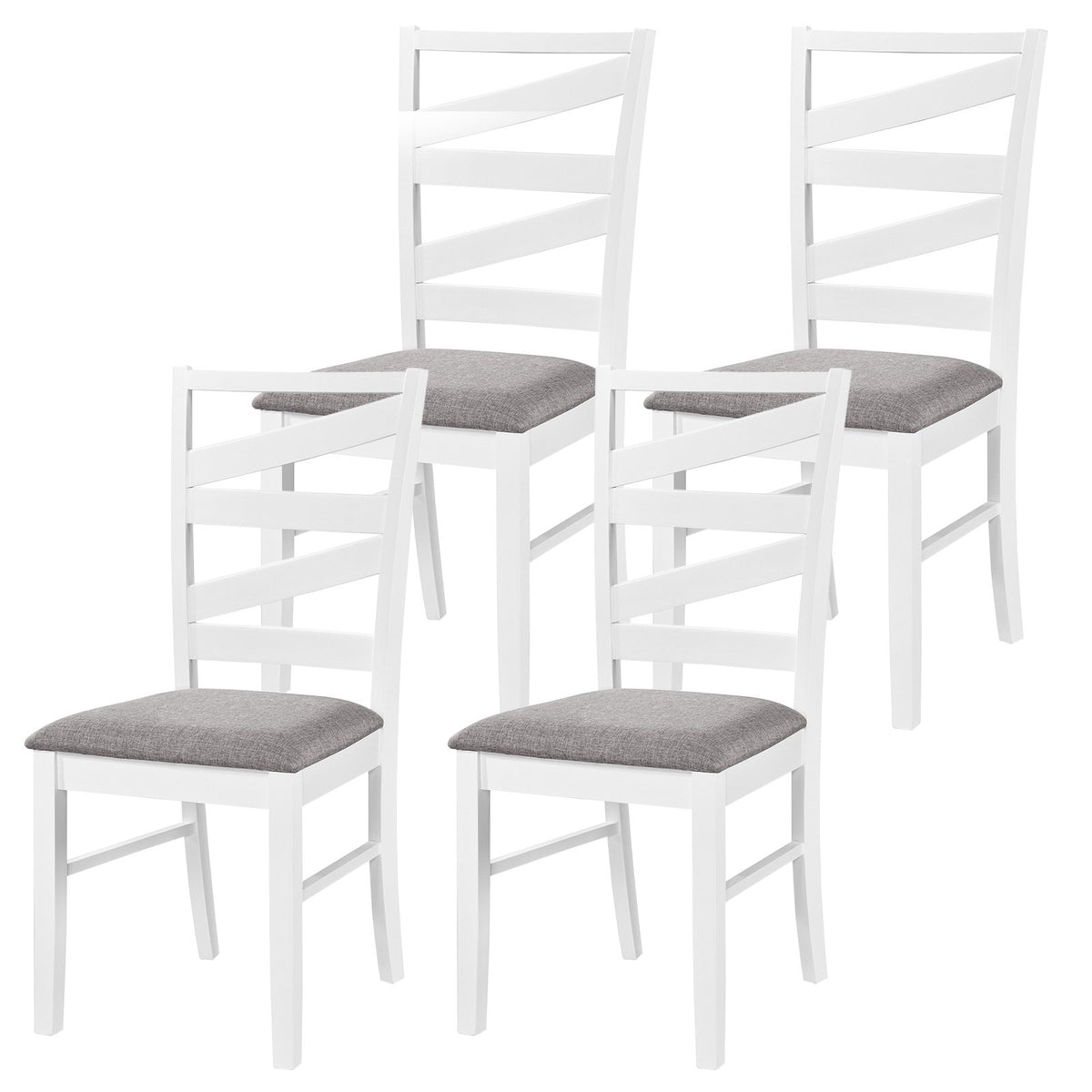 Dining Chairs Set of 4 with Backrests and Rubber Wood Frames-White