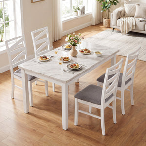 Dining Chairs Set of 4 with Backrests and Rubber Wood Frames-White view 2
