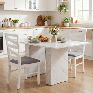 Dining Chairs Set of 4 with Backrests and Rubber Wood Frames-White view 3