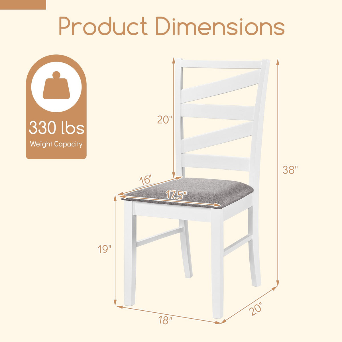 Dining Chairs Set of 4 with Backrests and Rubber Wood Frames-White view 4