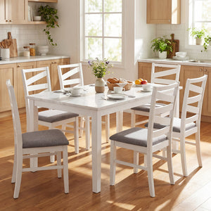 Dining Chairs Set of 4 with Backrests and Rubber Wood Frames-White view 5