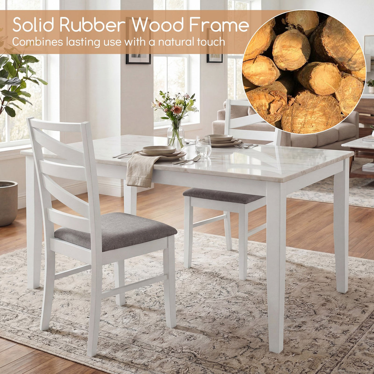 Dining Chairs Set of 4 with Backrests and Rubber Wood Frames-White view 7