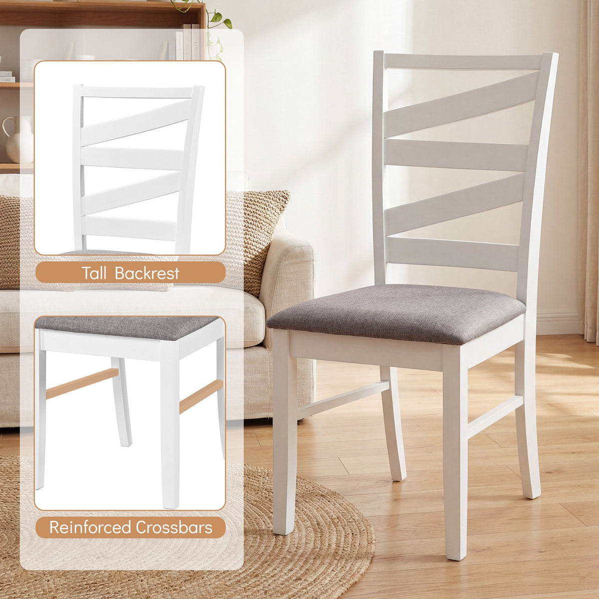 Dining Chairs Set of 4 with Backrests and Rubber Wood Frames-White view 8