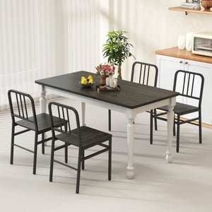Dining Chairs Set of 4 with Slatted Backrest & Metal Frame and Wooden Seat-Gray view 3