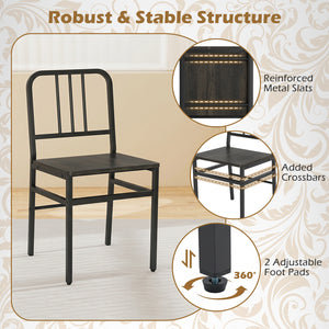 Dining Chairs Set of 4 with Slatted Backrest & Metal Frame and Wooden Seat-Gray view 6