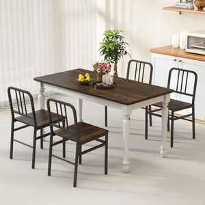 Dining Chairs Set of 4 with Slatted Backrest & Metal Frame and Wooden Seat-Rustic Brown view 3