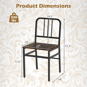 Dining Chairs Set of 4 with Slatted Backrest & Metal Frame and Wooden Seat-Rustic Brown view 4