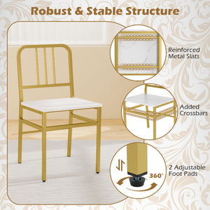 Dining Chairs Set of 4 with Slatted Backrest & Metal Frame and Wooden Seat-White view 6