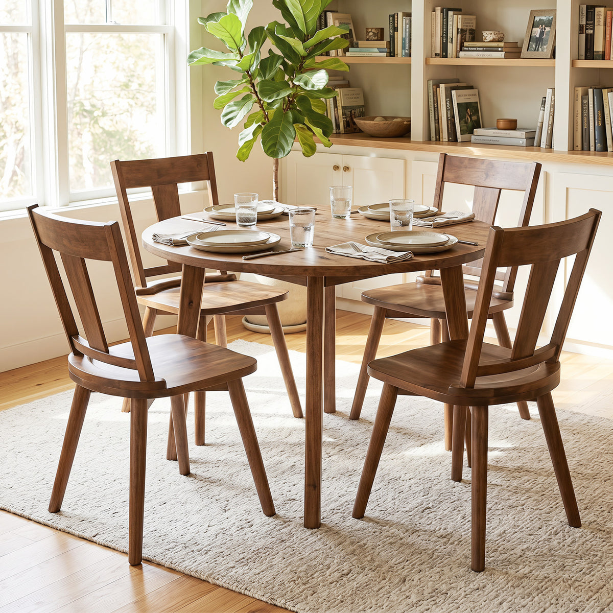 Dining Chairs Set of 4 with Solid Wood Backrest for Kitchen Dining Room-Walnut view 2