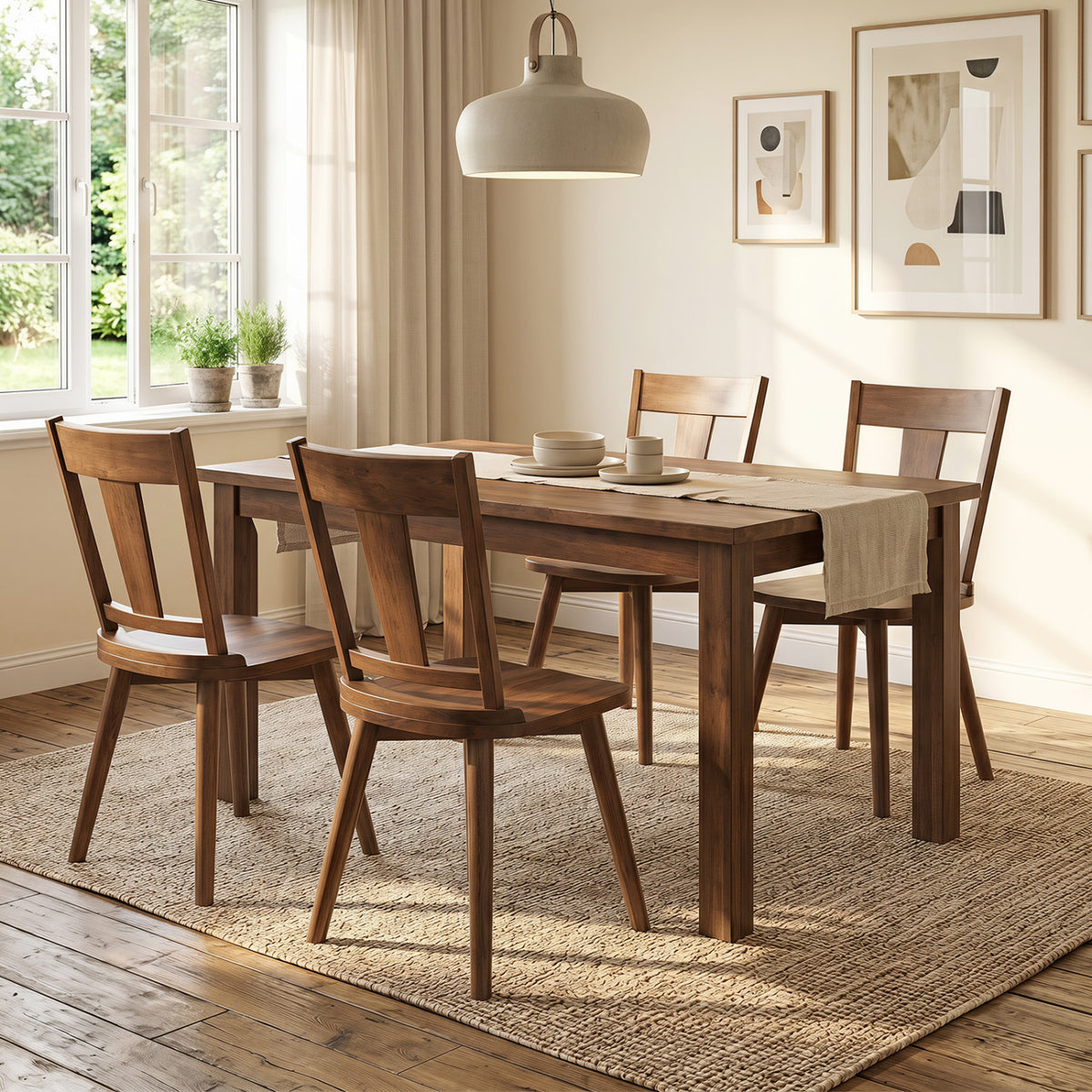 Dining Chairs Set of 4 with Solid Wood Backrest for Kitchen Dining Room-Walnut view 3