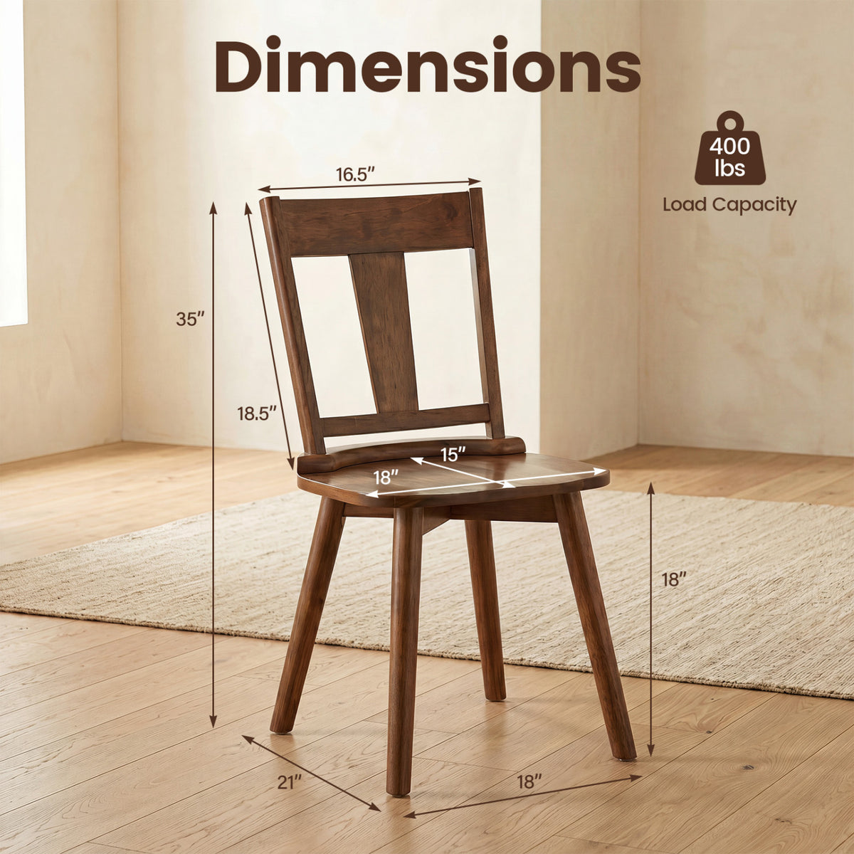 Dining Chairs Set of 4 with Solid Wood Backrest for Kitchen Dining Room-Walnut view 4