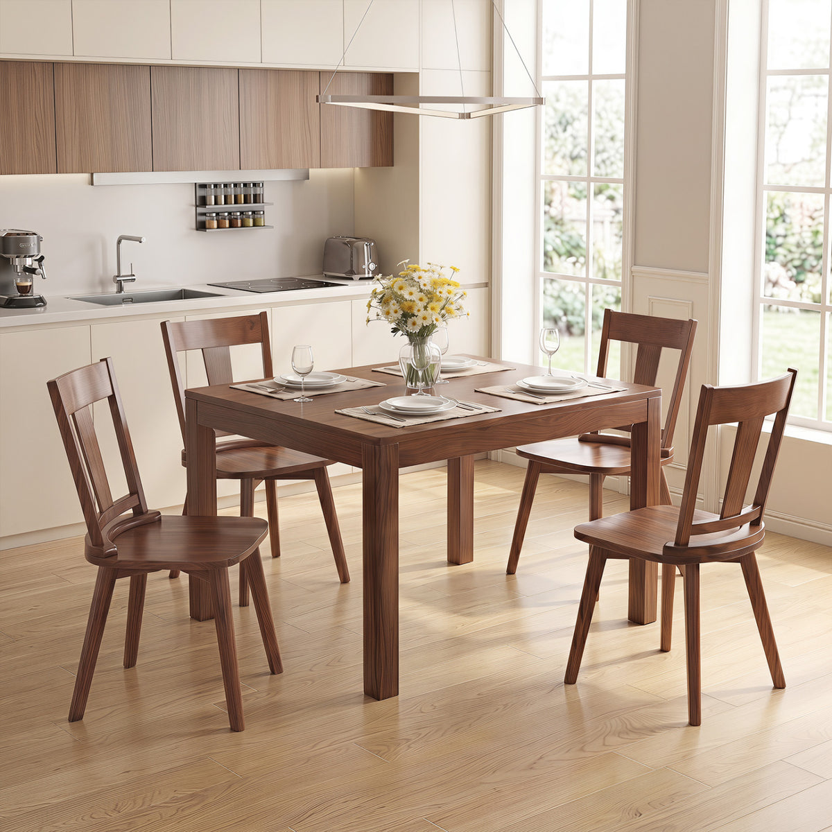 Dining Chairs Set of 4 with Solid Wood Backrest for Kitchen Dining Room-Walnut view 5
