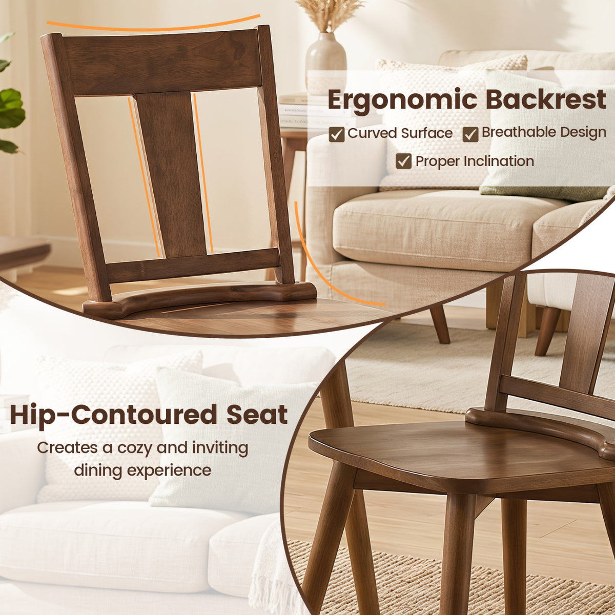 Dining Chairs Set of 4 with Solid Wood Backrest for Kitchen Dining Room-Walnut view 6