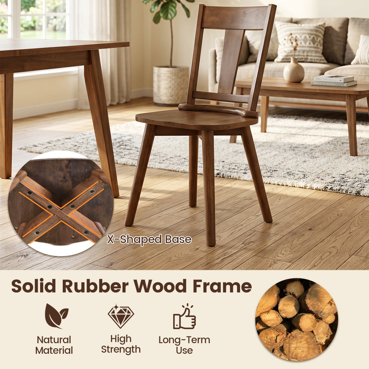 Dining Chairs Set of 4 with Solid Wood Backrest for Kitchen Dining Room-Walnut view 7
