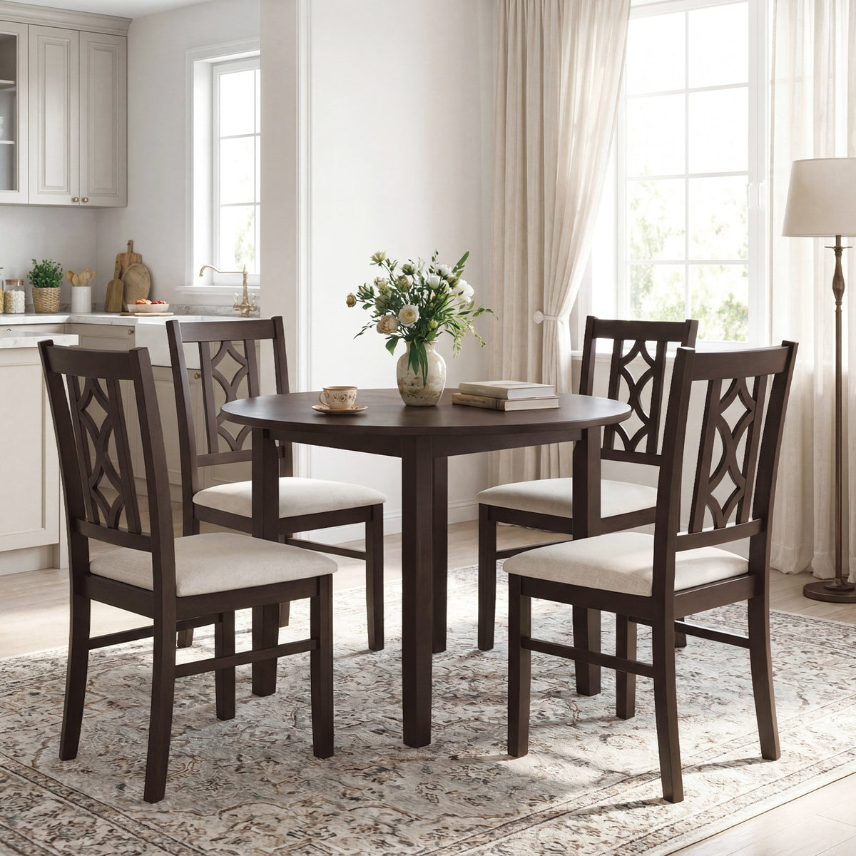 Dining Room Chairs Set of 2 Rubber Wood Dining Chairs with Hollowed Backrest-Brown view 5